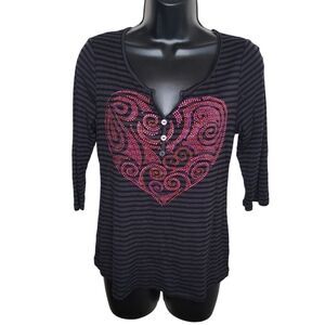 One World striped studded heart shirt top Medium